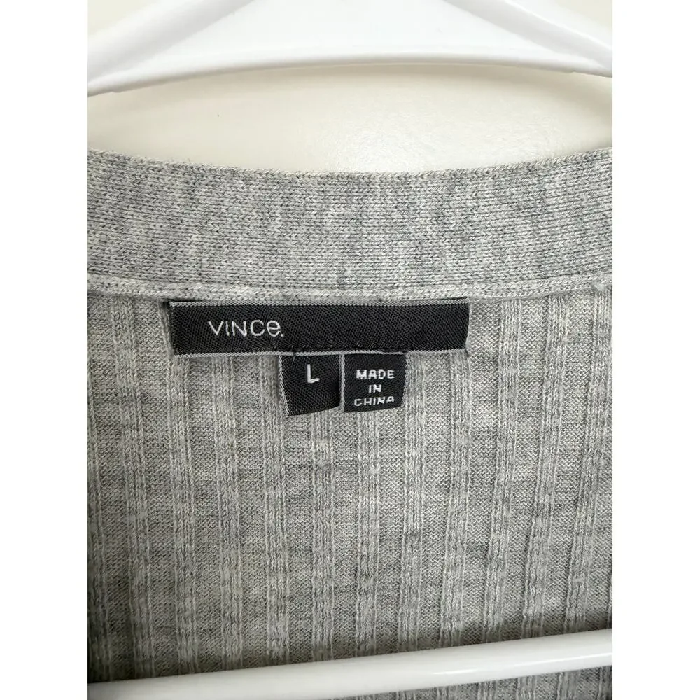 VINCE Skinny Ribbed Button Front Cashmere Blend Preppy Cardigan Gray Large